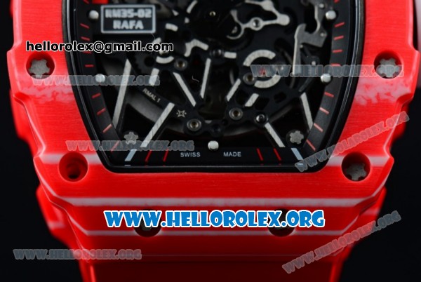 1:1 Richard Mille RM 35-02 RAFAEL NADA Japanese Miyota 9015 Automatic Red PVD Case with Skeleton Dial White Crown Red Rubber Strap - Click Image to Close
